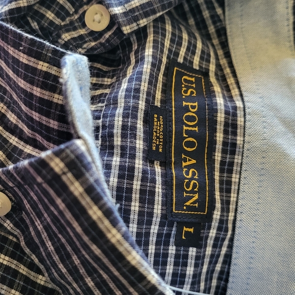 U. S. Polo Men's Plaid Front-centered buttons Plaid, Colors: blue & white Size:L - Picture 7 of 12